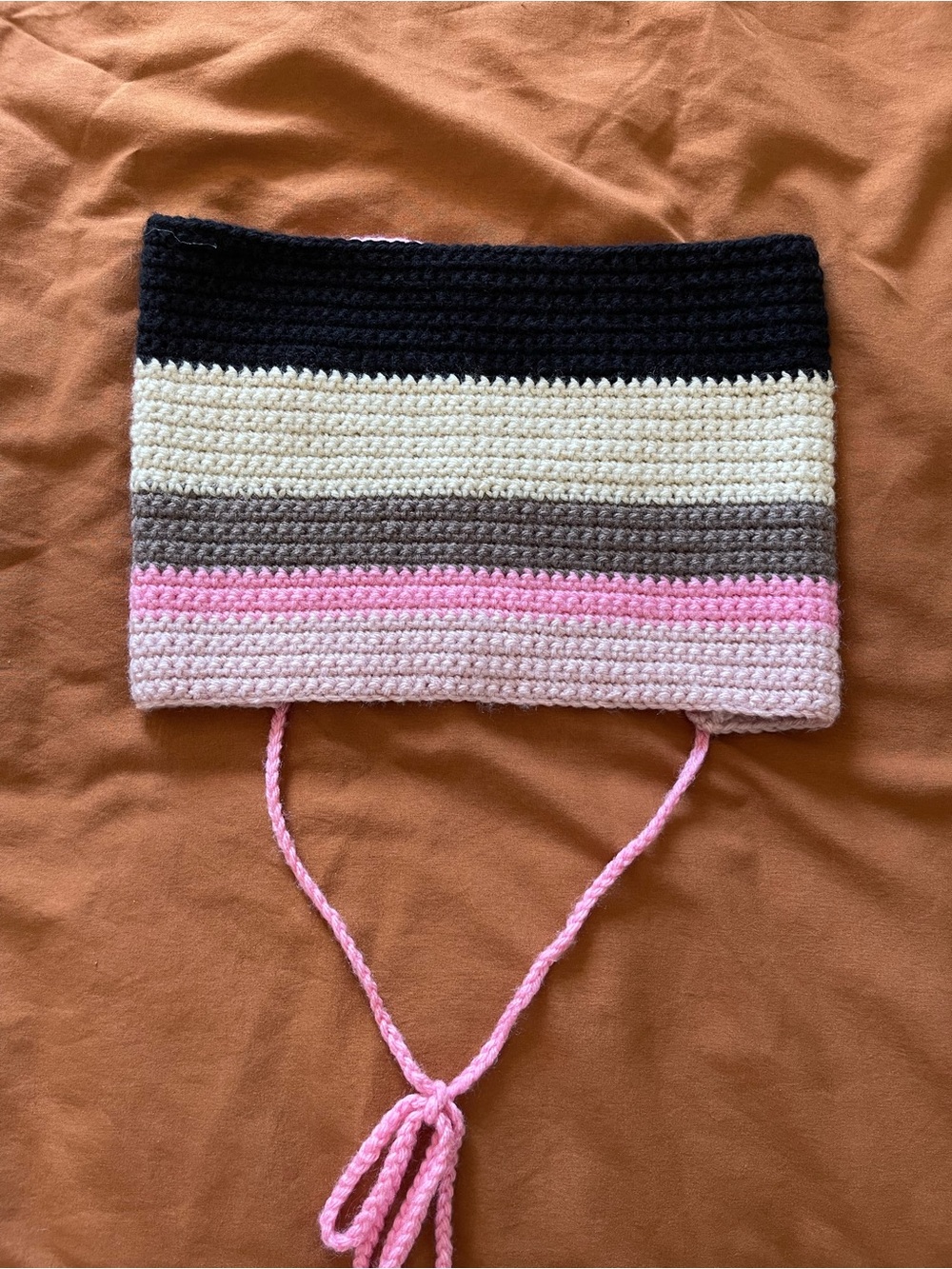 Handmade Striped Crochet Tube Top - Black, Cream, Brown, Pink